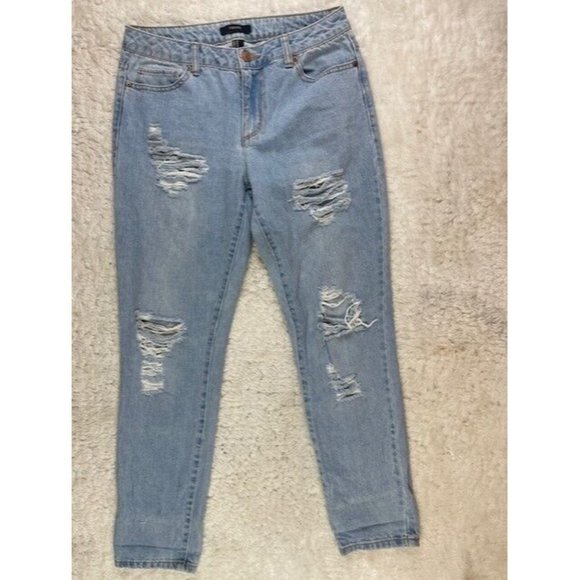 Forever 21 Size 26 Womens Ankle Jeans Stretch Light Wash Mid Rise Distre… - Picture 1 of 3